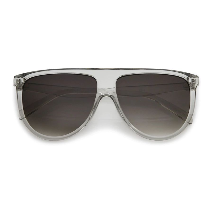 Modern Oversize Flat Top Neutral Color Flat Lens Aviator Sunglasses 59mm