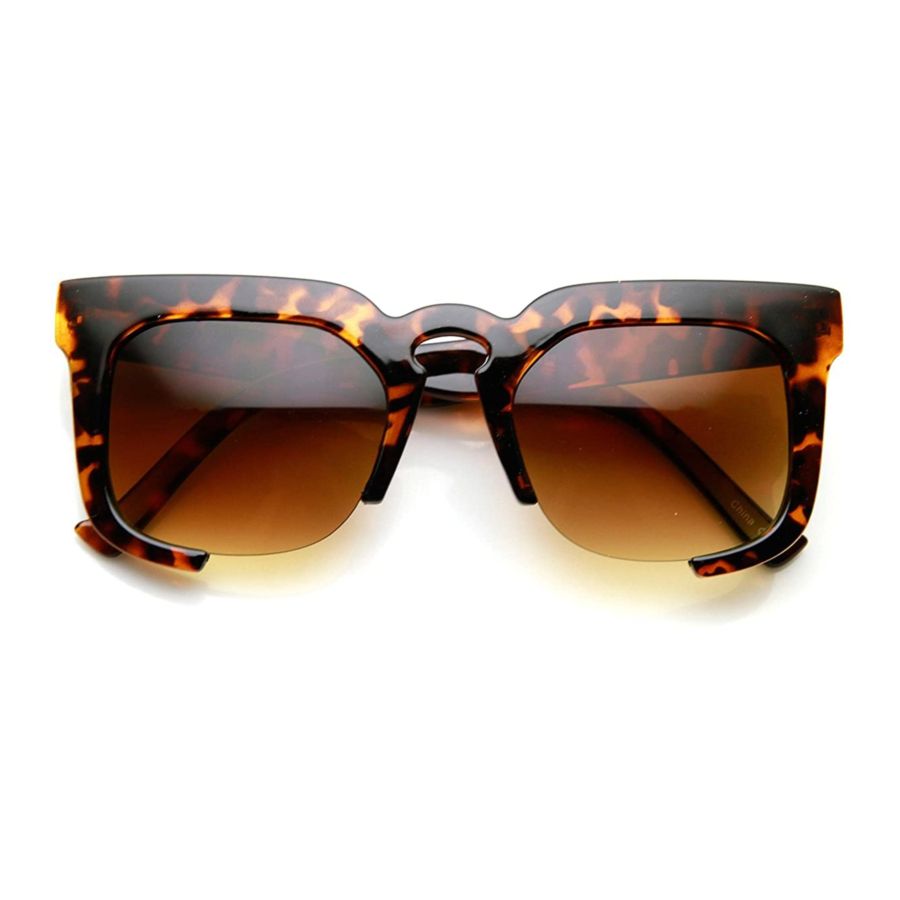 High Fashion Bold Square Semi-Rimless Keyhole Horn Rimmed Sunglasses